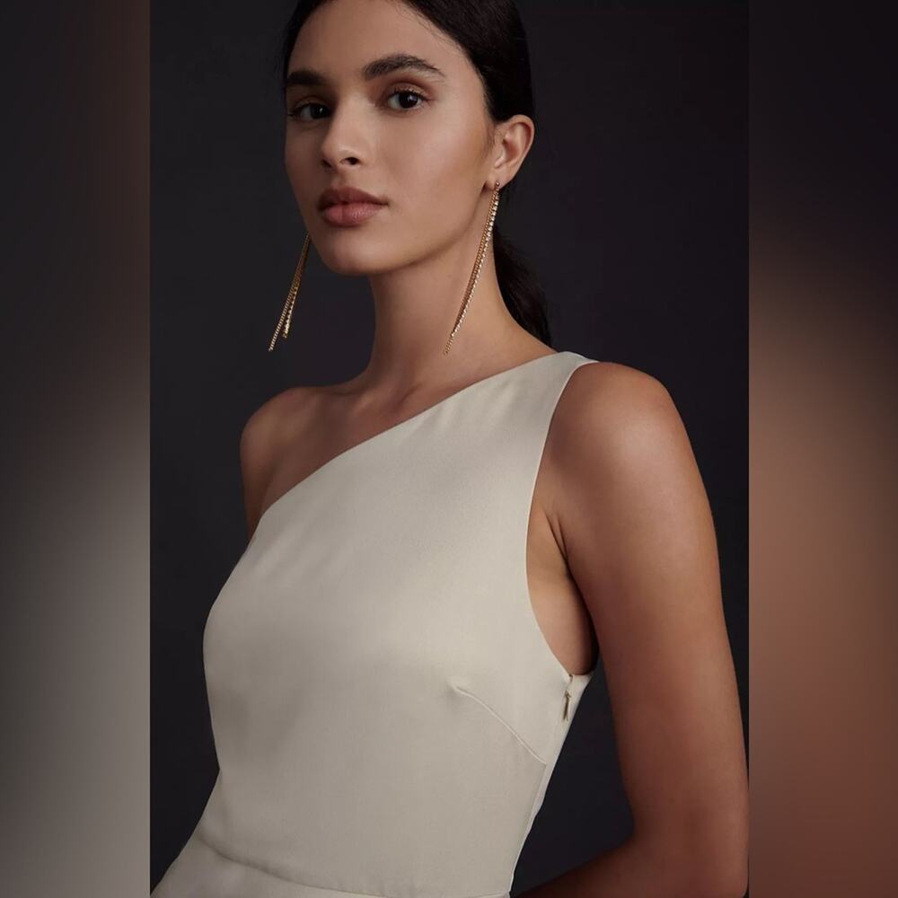 BHLDN Anthropologie Dylan One-Shoulder Satin Side Slit Gown Champagne Womens 8 - Picture 4 of 11